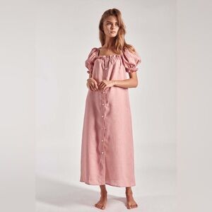 SLEEPER Brigette Linen Maxi Dress | Blush Pink | Size S | EUC | Romantic